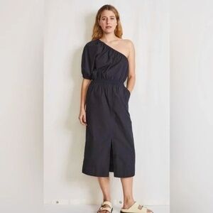 APIECE APART PALMA ONE SHOULDER BLACK ORGANIC COTTON DRESS